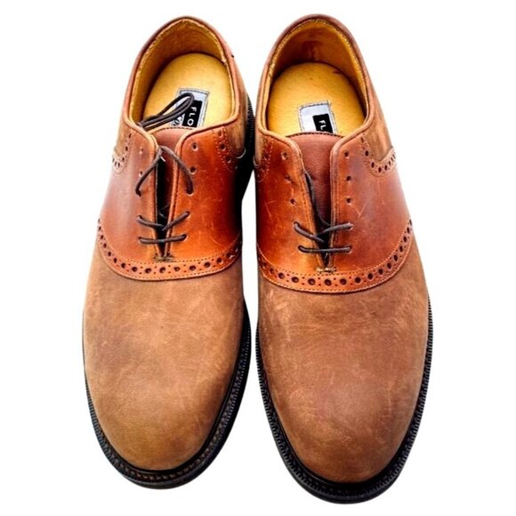 Florsheim Wingtip Oxford Tan and Brown Leather and Suede Mens Shoes 7 1/2 D - Picture 1 of 10
